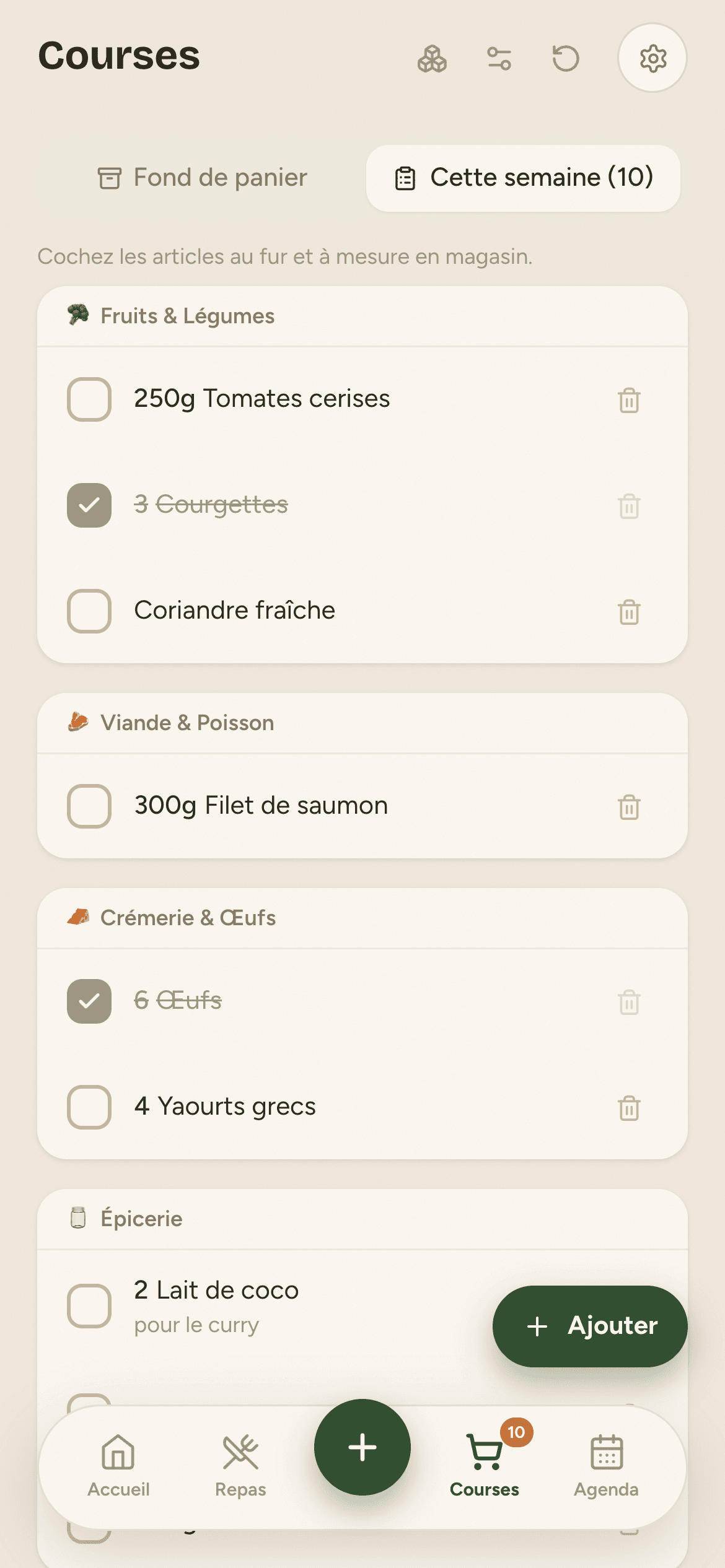 La liste de courses partagée, un compte en thème clair